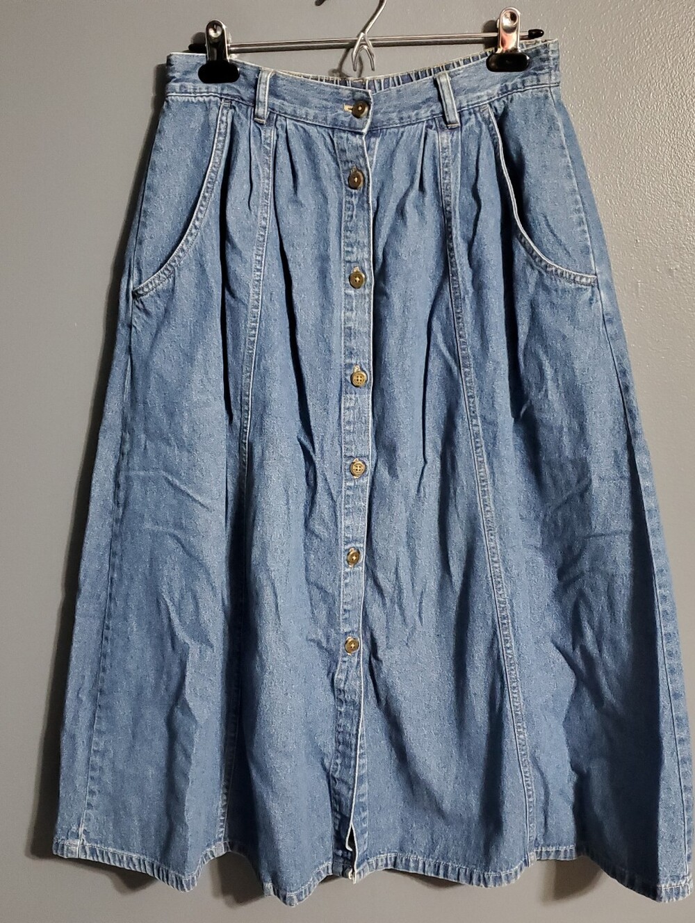 Classic Elements Petite Blue Button-Front A-Line Denim Skirt Women's Size 8P